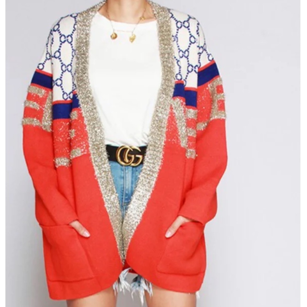 Orange and Blue Patterned Cardigan